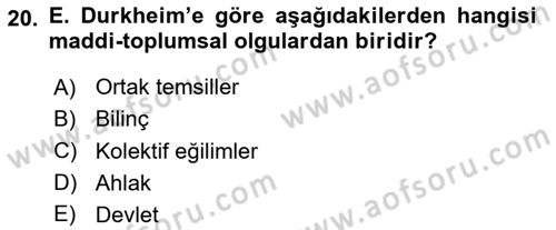 Klasik Sosyoloji Tarihi Dersi 2025 - 2026 Yılı (Vize) Ara Sınav Soruları 20. Soru