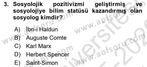 Klasik Sosyoloji Tarihi Dersi 2025 - 2026 Yılı (Vize) Ara Sınav Soruları 3. Soru