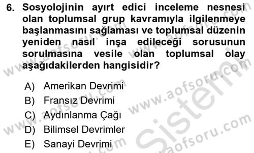 Klasik Sosyoloji Tarihi Dersi 2025 - 2026 Yılı (Vize) Ara Sınav Soruları 6. Soru