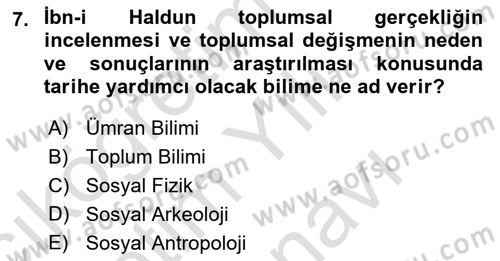Klasik Sosyoloji Tarihi Dersi 2025 - 2026 Yılı (Vize) Ara Sınav Soruları 7. Soru