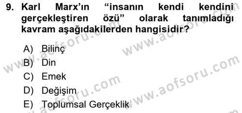 Klasik Sosyoloji Tarihi Dersi 2025 - 2026 Yılı (Vize) Ara Sınav Soruları 9. Soru