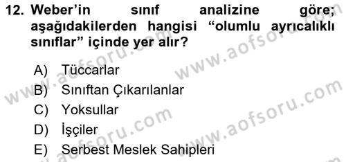 Klasik Sosyoloji Tarihi Dersi 2025 - 2026 Yılı (Final) Dönem Sonu Sınav Soruları 12. Soru