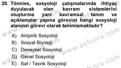 Klasik Sosyoloji Tarihi Dersi 2025 - 2026 Yılı (Final) Dönem Sonu Sınav Soruları 20. Soru