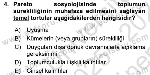 Klasik Sosyoloji Tarihi Dersi 2025 - 2026 Yılı (Final) Dönem Sonu Sınav Soruları 4. Soru