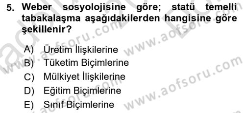 Klasik Sosyoloji Tarihi Dersi 2025 - 2026 Yılı (Final) Dönem Sonu Sınav Soruları 5. Soru