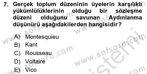 Klasik Sosyoloji Tarihi Dersi 2025 - 2026 Yılı (Final) Dönem Sonu Sınav Soruları 7. Soru