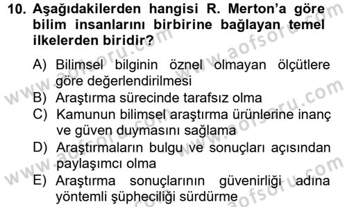 Modern Sosyoloji Tarihi Dersi 2012 - 2013 Yılı (Vize) Ara Sınav Soruları 10. Soru