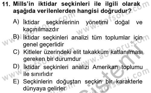 Modern Sosyoloji Tarihi Dersi 2012 - 2013 Yılı (Vize) Ara Sınav Soruları 11. Soru