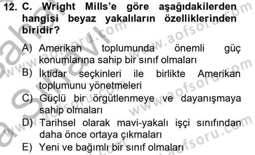 Modern Sosyoloji Tarihi Dersi 2012 - 2013 Yılı (Vize) Ara Sınav Soruları 12. Soru