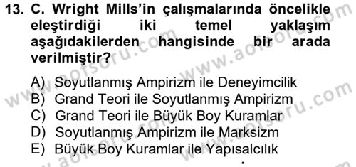 Modern Sosyoloji Tarihi Dersi 2012 - 2013 Yılı (Vize) Ara Sınav Soruları 13. Soru