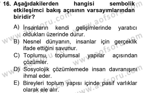 Modern Sosyoloji Tarihi Dersi 2012 - 2013 Yılı (Vize) Ara Sınav Soruları 16. Soru