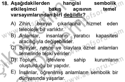 Modern Sosyoloji Tarihi Dersi 2012 - 2013 Yılı (Vize) Ara Sınav Soruları 18. Soru