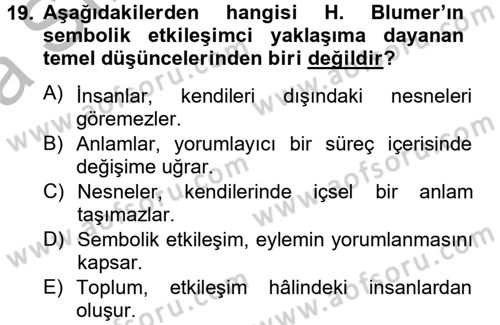 Modern Sosyoloji Tarihi Dersi 2012 - 2013 Yılı (Vize) Ara Sınav Soruları 19. Soru