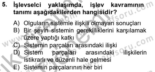 Modern Sosyoloji Tarihi Dersi 2012 - 2013 Yılı (Vize) Ara Sınav Soruları 5. Soru