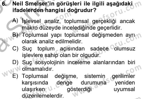 Modern Sosyoloji Tarihi Dersi 2012 - 2013 Yılı (Vize) Ara Sınav Soruları 6. Soru