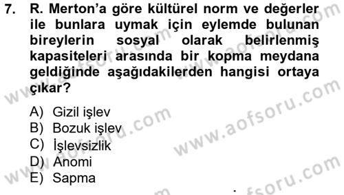 Modern Sosyoloji Tarihi Dersi 2012 - 2013 Yılı (Vize) Ara Sınav Soruları 7. Soru