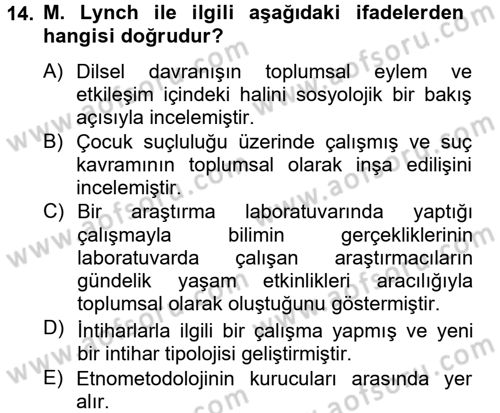 Modern Sosyoloji Tarihi Dersi 2012 - 2013 Yılı (Final) Dönem Sonu Sınav Soruları 14. Soru