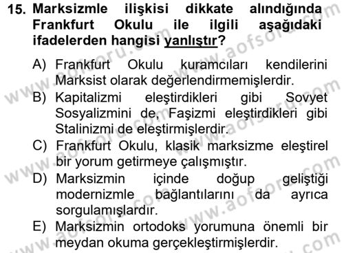 Modern Sosyoloji Tarihi Dersi 2012 - 2013 Yılı (Final) Dönem Sonu Sınav Soruları 15. Soru
