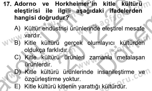 Modern Sosyoloji Tarihi Dersi 2012 - 2013 Yılı (Final) Dönem Sonu Sınav Soruları 17. Soru