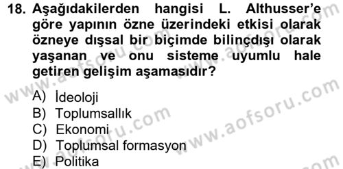 Modern Sosyoloji Tarihi Dersi 2012 - 2013 Yılı (Final) Dönem Sonu Sınav Soruları 18. Soru