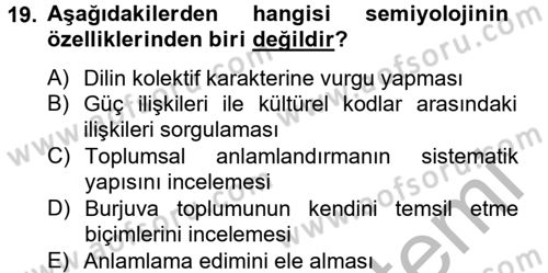 Modern Sosyoloji Tarihi Dersi 2012 - 2013 Yılı (Final) Dönem Sonu Sınav Soruları 19. Soru