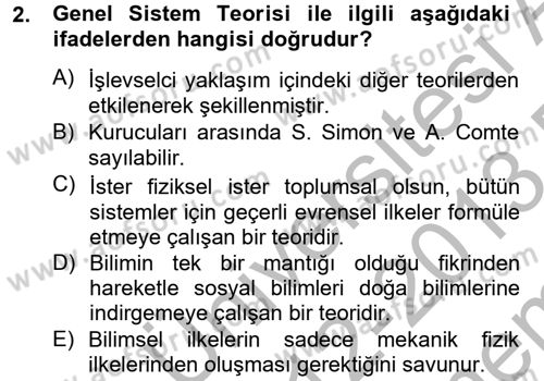 Modern Sosyoloji Tarihi Dersi 2012 - 2013 Yılı (Final) Dönem Sonu Sınav Soruları 2. Soru
