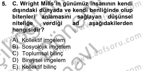 Modern Sosyoloji Tarihi Dersi 2012 - 2013 Yılı (Final) Dönem Sonu Sınav Soruları 5. Soru
