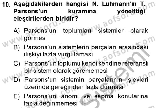 Modern Sosyoloji Tarihi Dersi 2013 - 2014 Yılı (Vize) Ara Sınav Soruları 10. Soru