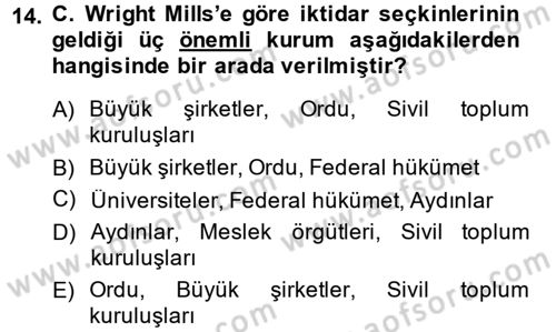 Modern Sosyoloji Tarihi Dersi 2013 - 2014 Yılı (Vize) Ara Sınav Soruları 14. Soru