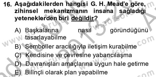 Modern Sosyoloji Tarihi Dersi 2013 - 2014 Yılı (Vize) Ara Sınav Soruları 16. Soru