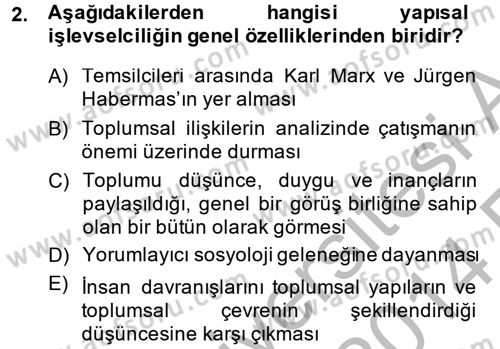 Modern Sosyoloji Tarihi Dersi 2013 - 2014 Yılı (Vize) Ara Sınav Soruları 2. Soru