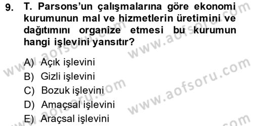 Modern Sosyoloji Tarihi Dersi 2013 - 2014 Yılı (Vize) Ara Sınav Soruları 9. Soru