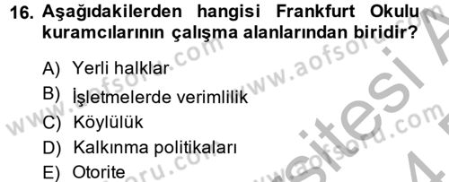 Modern Sosyoloji Tarihi Dersi 2013 - 2014 Yılı (Final) Dönem Sonu Sınav Soruları 16. Soru