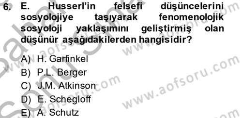 Modern Sosyoloji Tarihi Dersi 2013 - 2014 Yılı (Final) Dönem Sonu Sınav Soruları 6. Soru