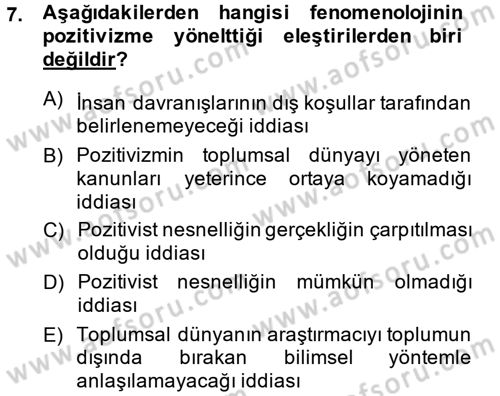 Modern Sosyoloji Tarihi Dersi 2013 - 2014 Yılı (Final) Dönem Sonu Sınav Soruları 7. Soru