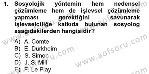 Modern Sosyoloji Tarihi Dersi 2014 - 2015 Yılı (Vize) Ara Sınav Soruları 1. Soru
