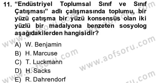 Modern Sosyoloji Tarihi Dersi 2014 - 2015 Yılı (Vize) Ara Sınav Soruları 11. Soru