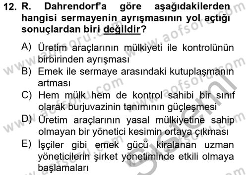 Modern Sosyoloji Tarihi Dersi 2014 - 2015 Yılı (Vize) Ara Sınav Soruları 12. Soru