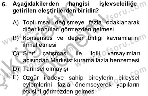 Modern Sosyoloji Tarihi Dersi 2014 - 2015 Yılı (Vize) Ara Sınav Soruları 6. Soru