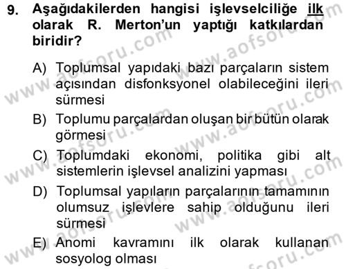 Modern Sosyoloji Tarihi Dersi 2014 - 2015 Yılı (Vize) Ara Sınav Soruları 9. Soru