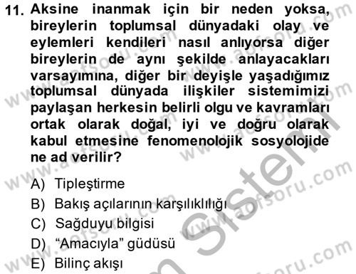 Modern Sosyoloji Tarihi Dersi 2014 - 2015 Yılı (Final) Dönem Sonu Sınav Soruları 11. Soru