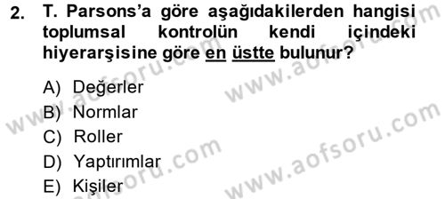 Modern Sosyoloji Tarihi Dersi 2014 - 2015 Yılı (Final) Dönem Sonu Sınav Soruları 2. Soru