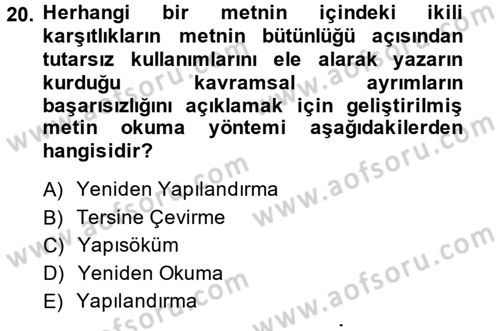 Modern Sosyoloji Tarihi Dersi 2014 - 2015 Yılı (Final) Dönem Sonu Sınav Soruları 20. Soru