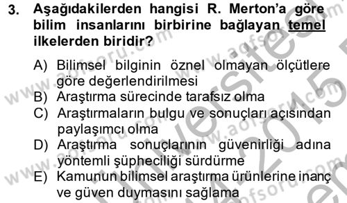 Modern Sosyoloji Tarihi Dersi 2014 - 2015 Yılı (Final) Dönem Sonu Sınav Soruları 3. Soru