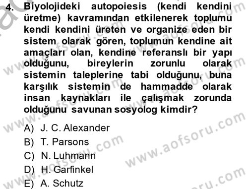 Modern Sosyoloji Tarihi Dersi 2014 - 2015 Yılı (Final) Dönem Sonu Sınav Soruları 4. Soru