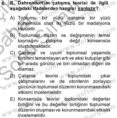 Modern Sosyoloji Tarihi Dersi 2014 - 2015 Yılı (Final) Dönem Sonu Sınav Soruları 6. Soru