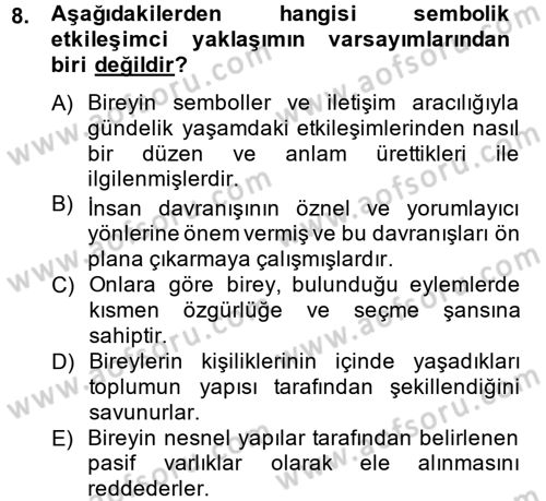 Modern Sosyoloji Tarihi Dersi 2014 - 2015 Yılı (Final) Dönem Sonu Sınav Soruları 8. Soru