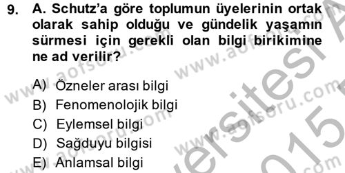 Modern Sosyoloji Tarihi Dersi 2014 - 2015 Yılı (Final) Dönem Sonu Sınav Soruları 9. Soru