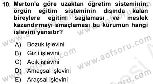 Modern Sosyoloji Tarihi Dersi 2015 - 2016 Yılı (Vize) Ara Sınav Soruları 10. Soru
