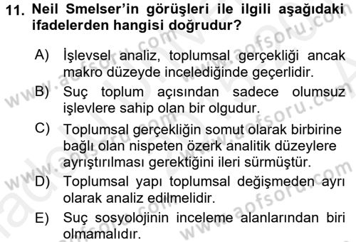 Modern Sosyoloji Tarihi Dersi 2015 - 2016 Yılı (Vize) Ara Sınav Soruları 11. Soru